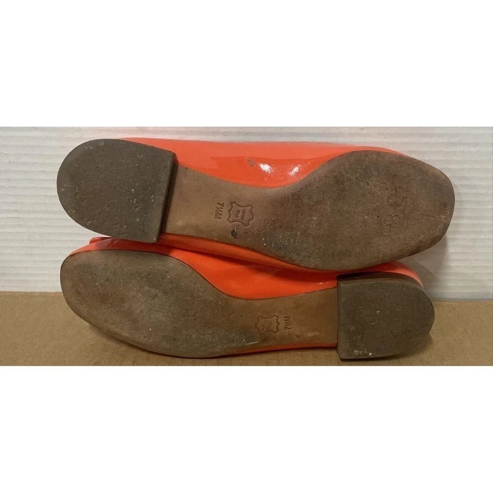 Tory Burch Orange Patent Leather Ballet Flats Square Toe Logo Detail Women 7.5M - Picture 5 of 7